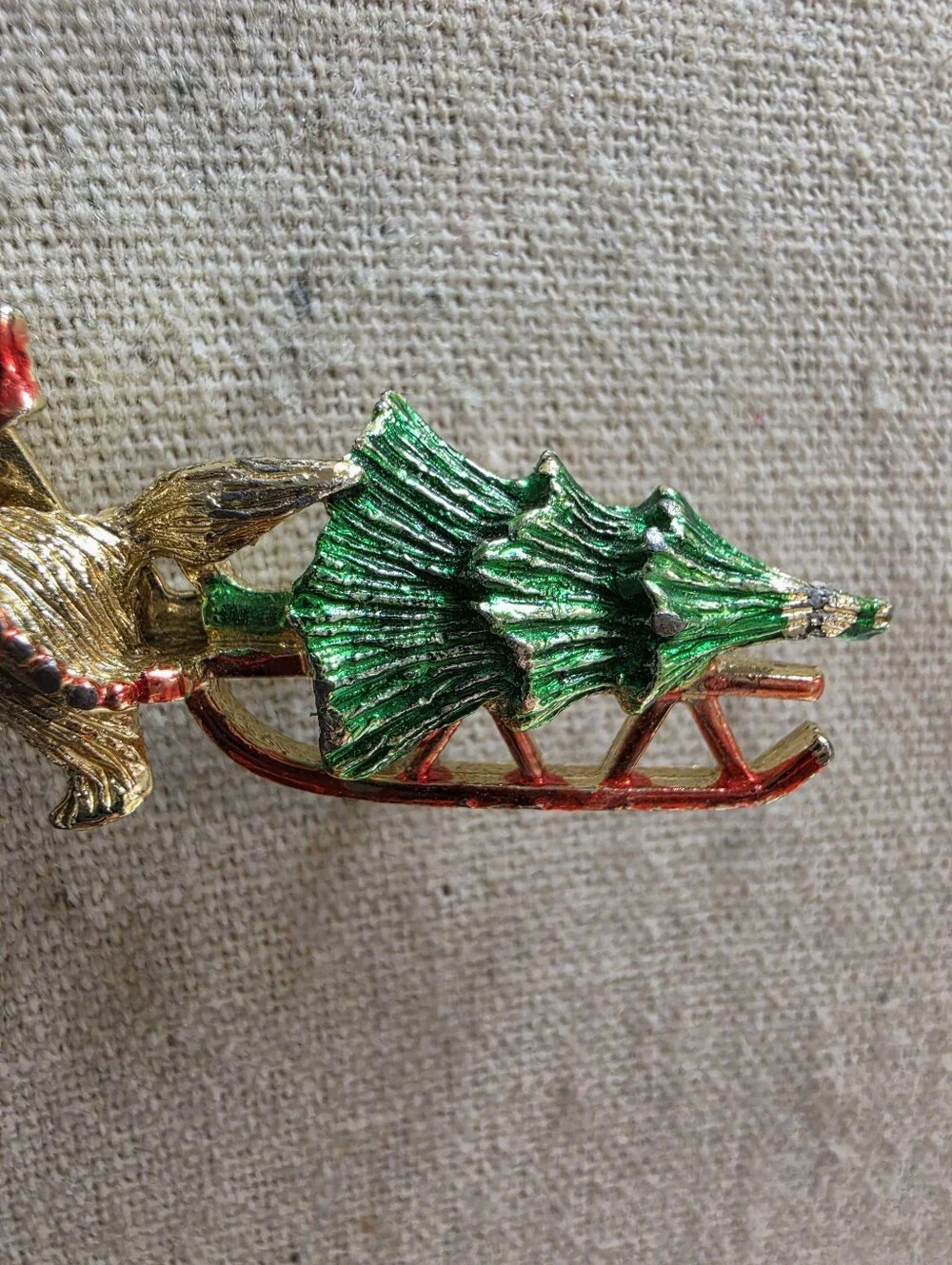Vintage Beatrix Christmas Cat and Sleigh Brooch